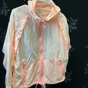 Athleta Zephyr Shell Jacket‎ Peach Coral Full Zip Hooded Windbreaker Medium